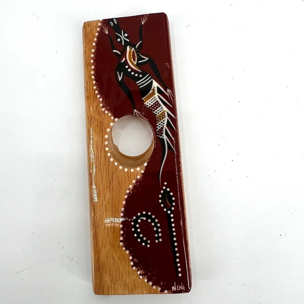 Australian Wooden Indigenous Hand Painted Wine Bottle Holder‎